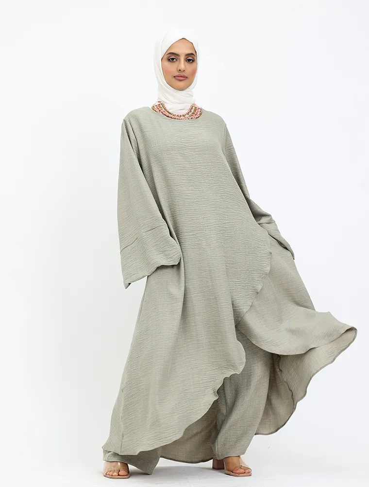 Khaki Linen Feel Wrap Co Ord Set